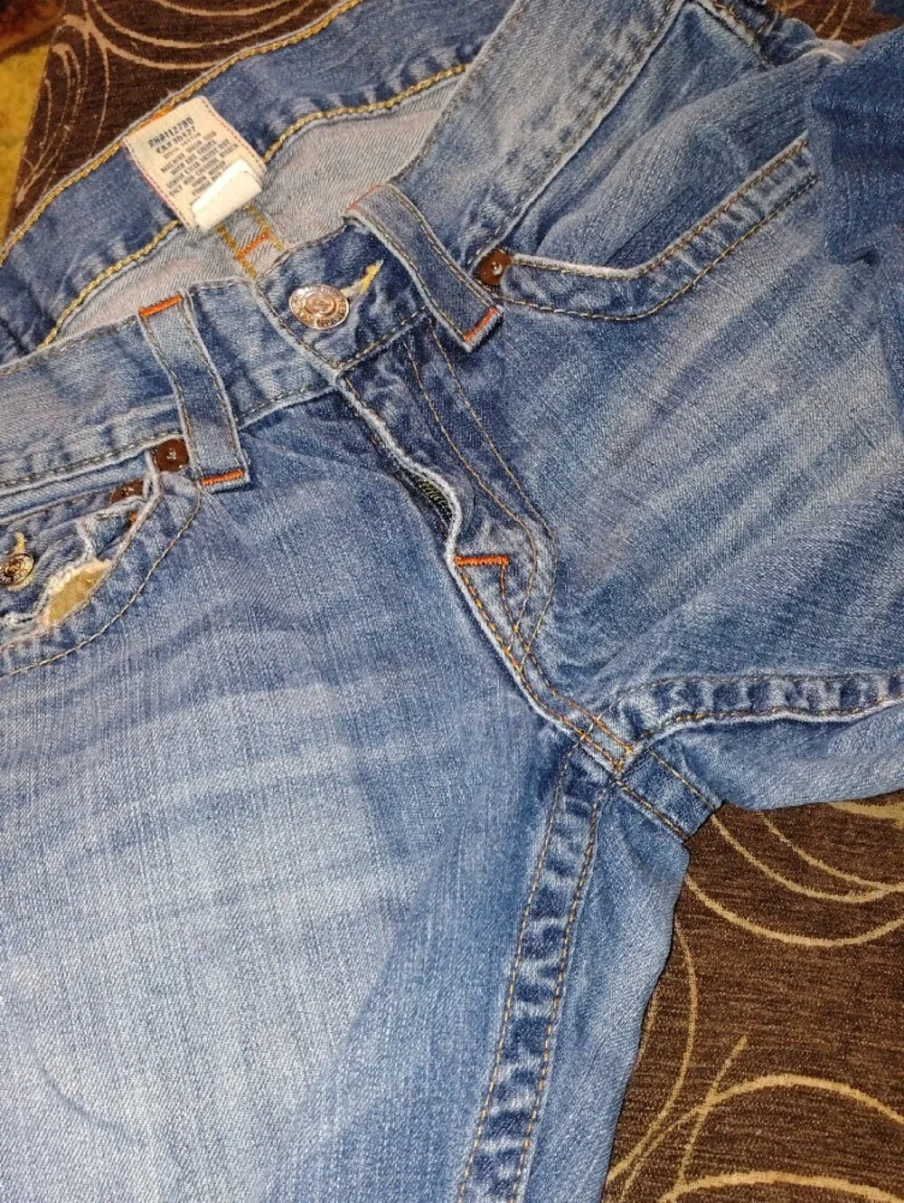 Chief Keef True Religion Camo Pocket Patches Distressed Light Blue Strip Jeans